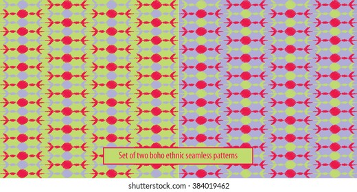 Set of two boho ethnic seamless patterns. Print. Repeating background. Print. Cloth design, wallpaper.