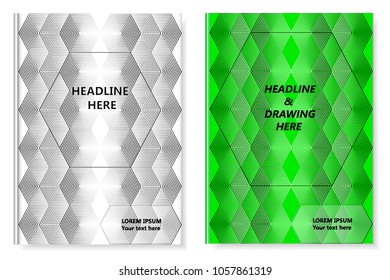 A set of two books with an abstract design of covers and realistic shadows. Templates of books and design of covers are in different layers.Background color is easy to change. Vector illustration.
