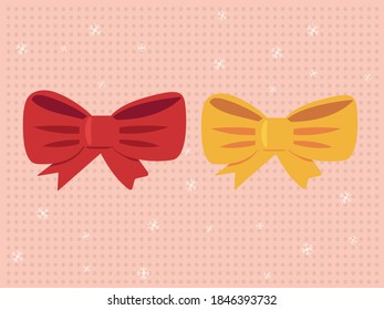 Set of two bows with different coloring, isolated elements, vector hand drawn bows