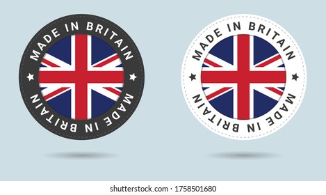 Set of two British stickers. Made in Britain. Simple icons with flags. svg