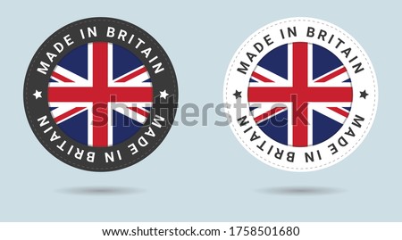 Set of two British stickers. Made in Britain. Simple icons with flags.