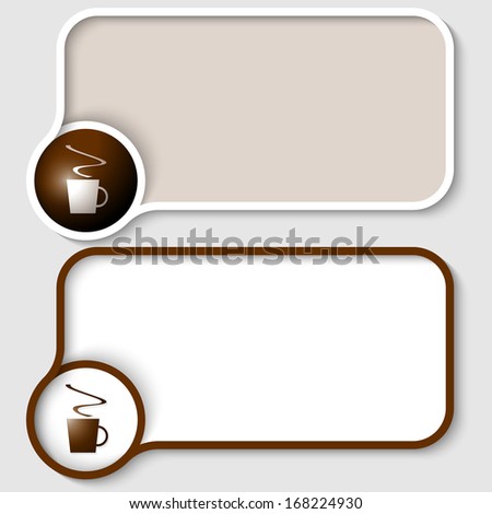 set of two brown text frames and cup of coffee