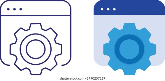 Set of two browser window and gear icons for web development and software configuration management.