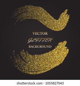 Set of two brush strokes made from gold paint on a black background. Abstract vector banners.