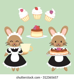 Set of two bunnies with dessert.