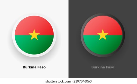 Set of two Burkina Faso flag buttons in black and white background. Abstract shiny metallic rounded buttons with national country flag