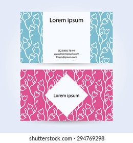 Set of two business card with flowers on background.