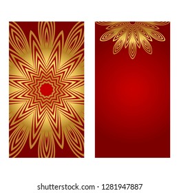 Set of two Business Cards. Vintage decorative elements with mandala ornament. Ornamental floral, oriental pattern. Vector illustration. Islam, Arabic, Indian, turkish, pakistan, chinese, motifs.