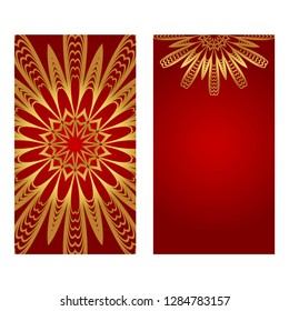 Set of two Business Cards. Vintage decorative elements with mandala ornament. Ornamental floral, oriental pattern. Vector illustration. Islam, Arabic, Indian, turkish, pakistan, chinese, motifs.
