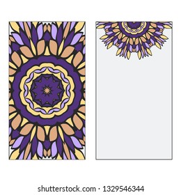 Set of two Business Cards. Vintage decorative elements with mandala ornament. Ornamental floral, oriental pattern. Vector illustration. Islam, Arabic, Indian, turkish, pakistan, chinese, motifs.