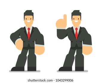 Set of two business man in suit. Vector character design flat style.