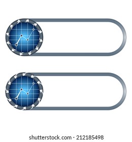 set of two buttons with arrows and graph