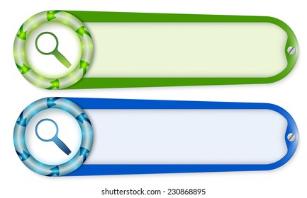 set of two buttons with arrows and magnifier