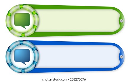 set of two buttons with arrows and speech bubble