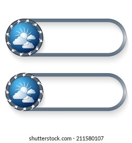 set of two buttons with arrows and sun and clouds