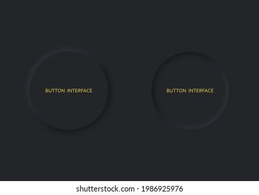 Set two buttons black color neomorphism style.Interfase design