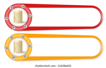 set of two buttons with screws and coin