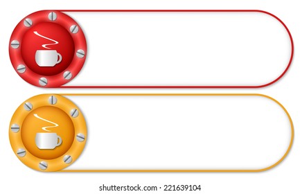 set of two buttons with screws and cup of coffee