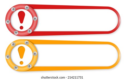 set of two buttons with screws and exclamation mark