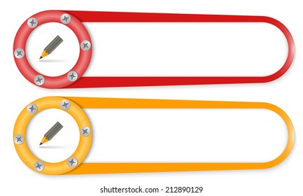 set of two buttons with screws and pencil