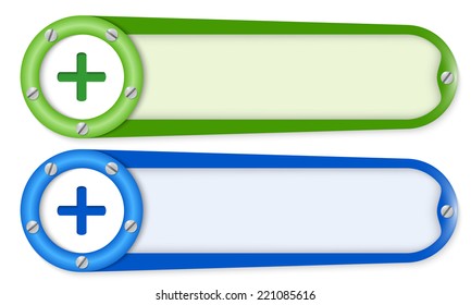 set of two buttons with screws and plus symbol