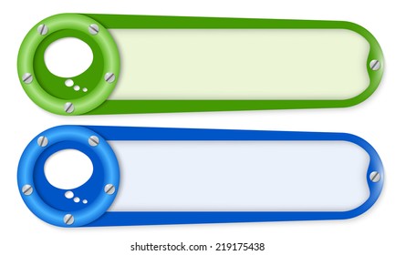 set of two buttons with screws and speech bubble