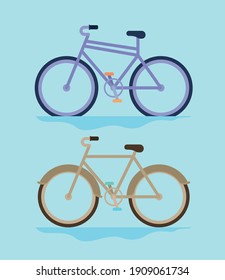 Satz von zwei Fahrrädern auf blauem Hintergrund, Vektorgrafik-Design
