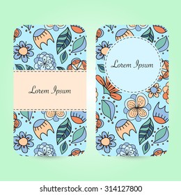 Set of two cads with flowers and place for text. Can be used for wedding invitations, birthday cards, business cards. Vector illustration.