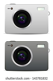 Set of two cameras, isolated on white background, illustration.