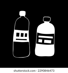 A set of two cans of artistic paint. White on a black background. Everything for creativity, goods for artists, art studio. Doodle, sketch, minimalism, hand drawing. Eps10
