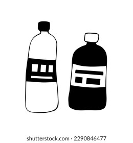 A set of two cans of artistic paint. Black on a white background. Everything for drawing, goods for artists. Doodle, sketch, minimalism, hand drawing. Eps10