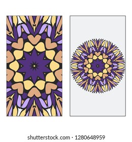 Set of two card collection. Vintage decorative elements with mandala. Hand drawn background. Islam, Arabic, Indian, ottoman motifs. Vector illustration.