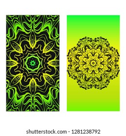 Set of two card collection. Vintage decorative elements with mandala. Hand drawn background. Islam, Arabic, Indian, ottoman motifs. Vector illustration.