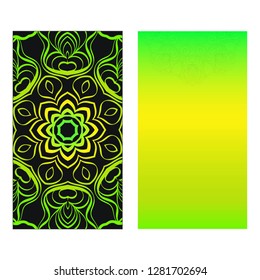 Set of two card collection. Vintage decorative elements with mandala. Hand drawn background. Islam, Arabic, Indian, ottoman motifs. Vector illustration.
