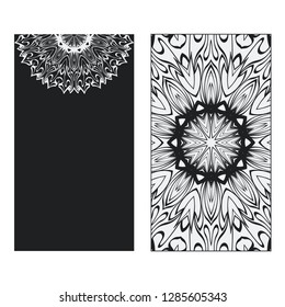 Set of two card collection. Vintage decorative elements with mandala. Hand drawn background. Islam, Arabic, Indian, ottoman motifs. Vector illustration.