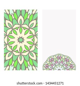 Set of two card collection. Vintage decorative elements with mandala. Hand drawn background. Islam, Arabic, Indian, ottoman motifs. Vector illustration