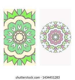 Set of two card collection. Vintage decorative elements with mandala. Hand drawn background. Islam, Arabic, Indian, ottoman motifs. Vector illustration