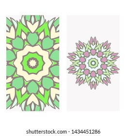 Set of two card collection. Vintage decorative elements with mandala. Hand drawn background. Islam, Arabic, Indian, ottoman motifs. Vector illustration