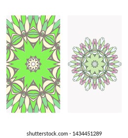 Set of two card collection. Vintage decorative elements with mandala. Hand drawn background. Islam, Arabic, Indian, ottoman motifs. Vector illustration
