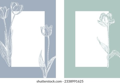 Satz von zwei Kartenvorlagen mit handgezeichneten Tulpenillustrationen