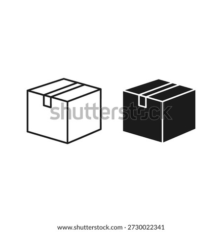 Set of two cardboard box icons, outline and filled, isolated on