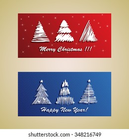 set of two cards with Christmas trees