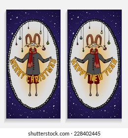 Set of two cards with goats