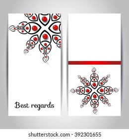 Set with two cards. Greeting card with decorative elements and shiny stones. Vector design. Template for greeting card. Stylish design