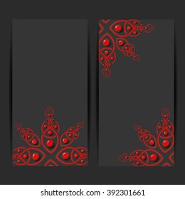 Set with two cards. Greeting card with decorative elements and shiny stones. Vector design. Template for greeting card. Stylish design