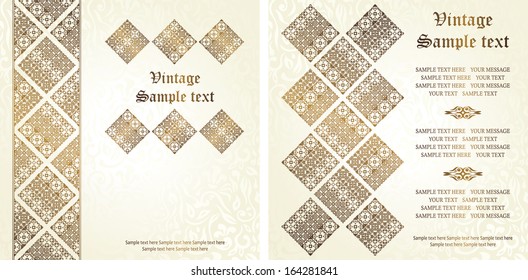 Set of two cards. Seamless floral background with a vintage pattern 
