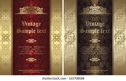 Set of two cards. Stylish card with vintage decoration                    