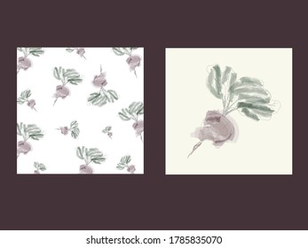 set of two cards with watercolor beetroot