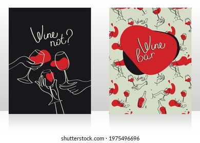Set of two cards for wine bar, can be used as menu cards templates, retro style, vector illustration