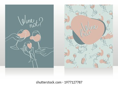 Set of two cards for wine bar, can be used as menu cards templates, tender dusty colors, vector illustration